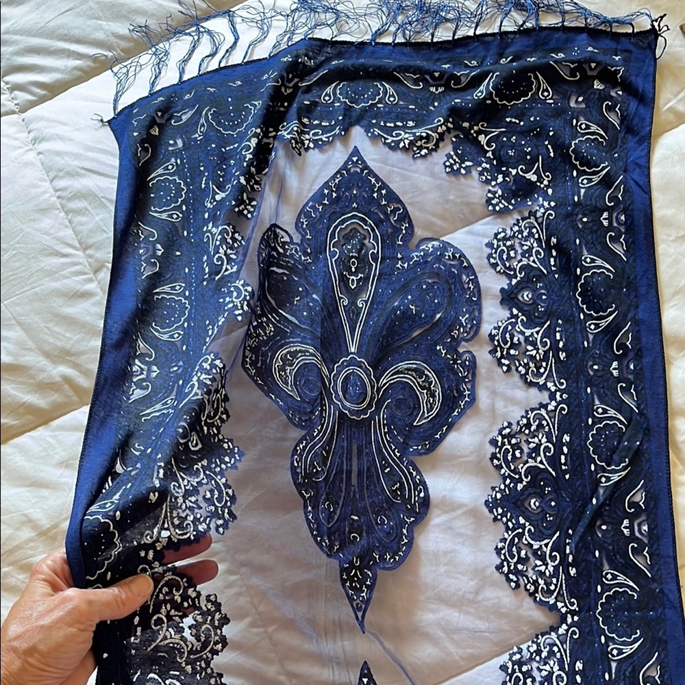 Navy Blue Paisley Scarf